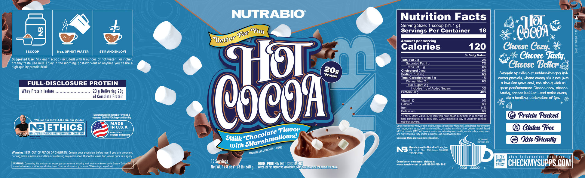 NutraBio Hot Cocoa Protein label flat