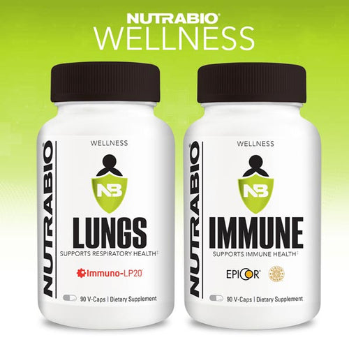 Bottle of Lungs supplement on left, bottle of immune supplement on right