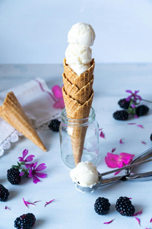 A waffle cone filled with vanilla protein ice cream - NutraBio