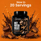NUTRABIO whey protein isolate container with chocolate cups on an orange background
