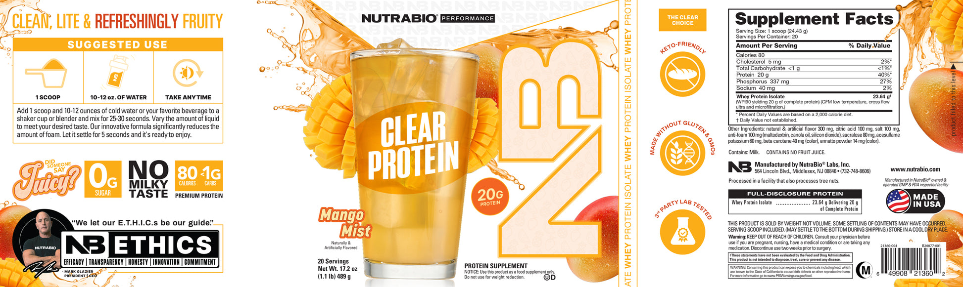 Clear Protein Mango Mist Label