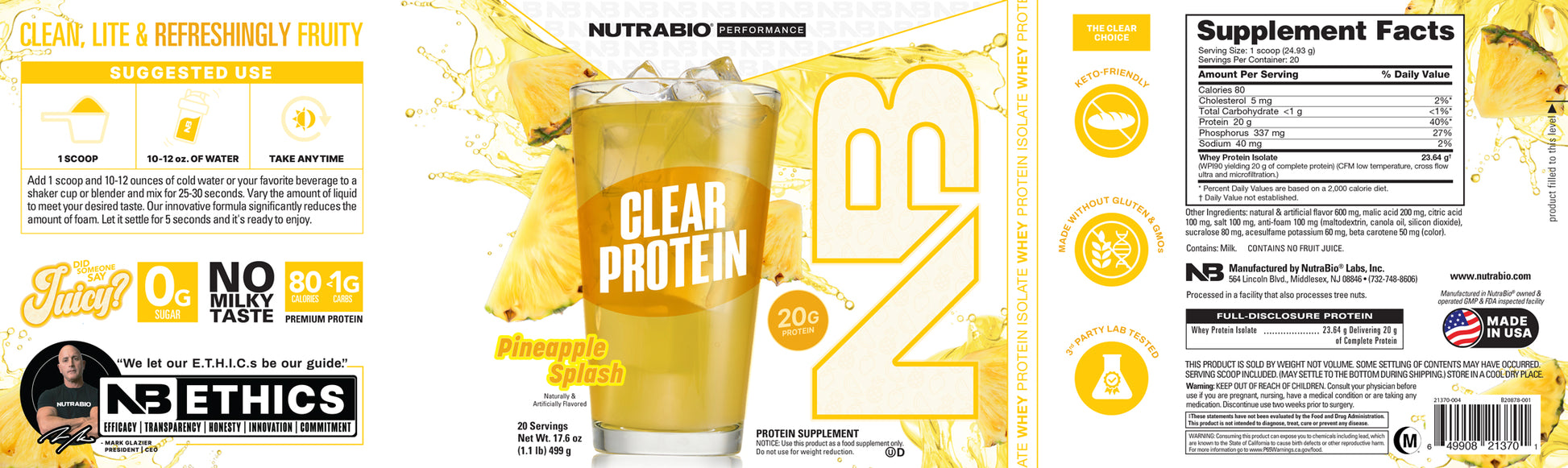 Clear Protein Pineapple Splash Label