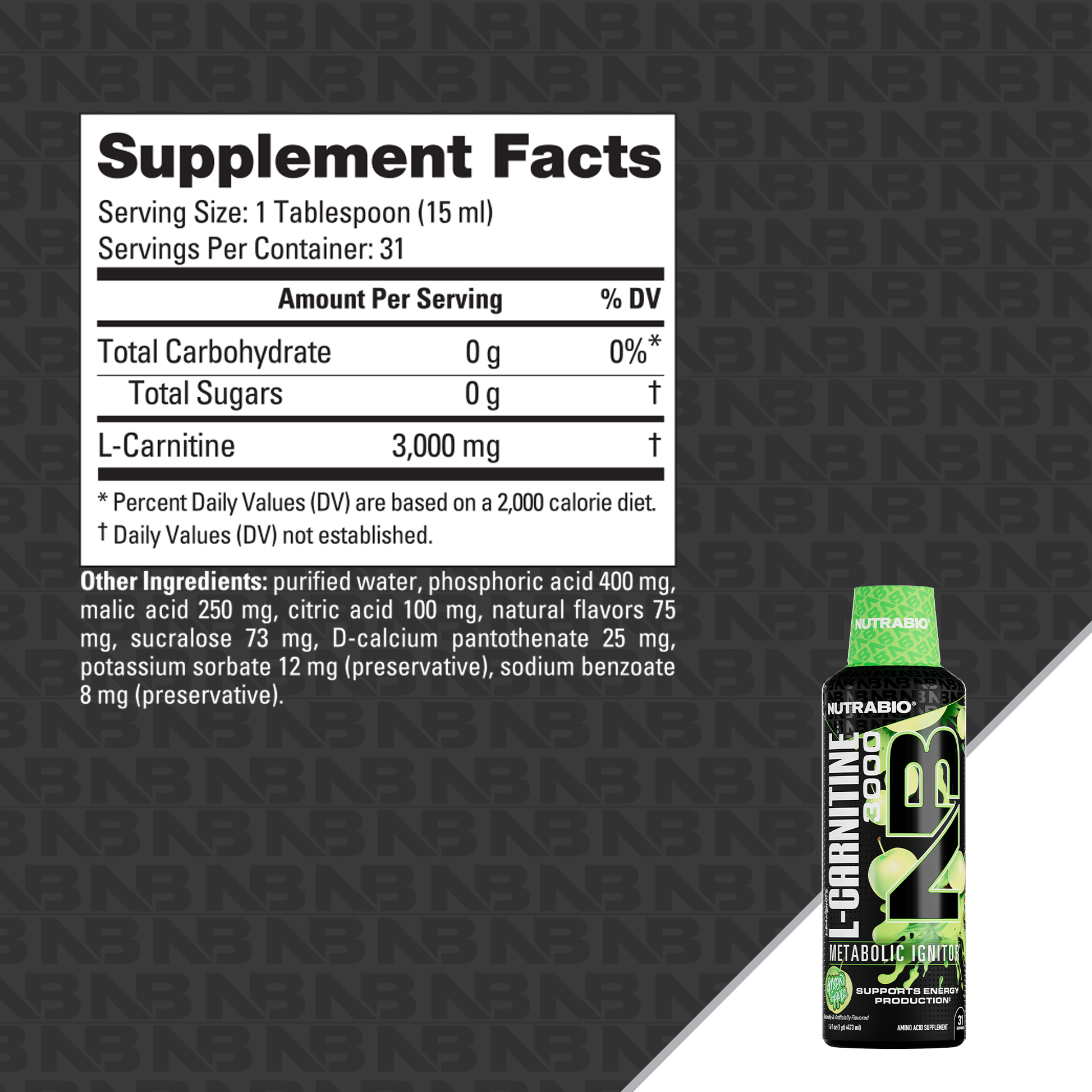 NutraBio L-Carnitine Green Apple NutraBio L-Carnitine Green Apple