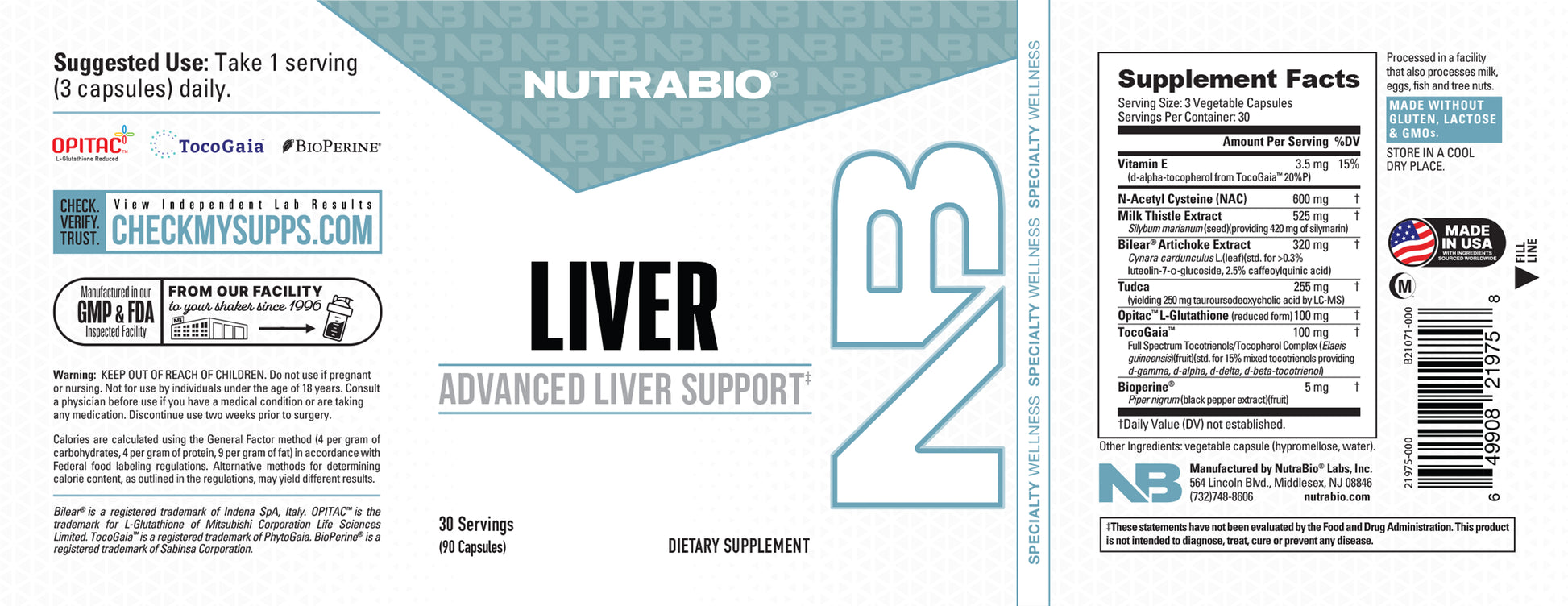 Liver supplement facts panel.