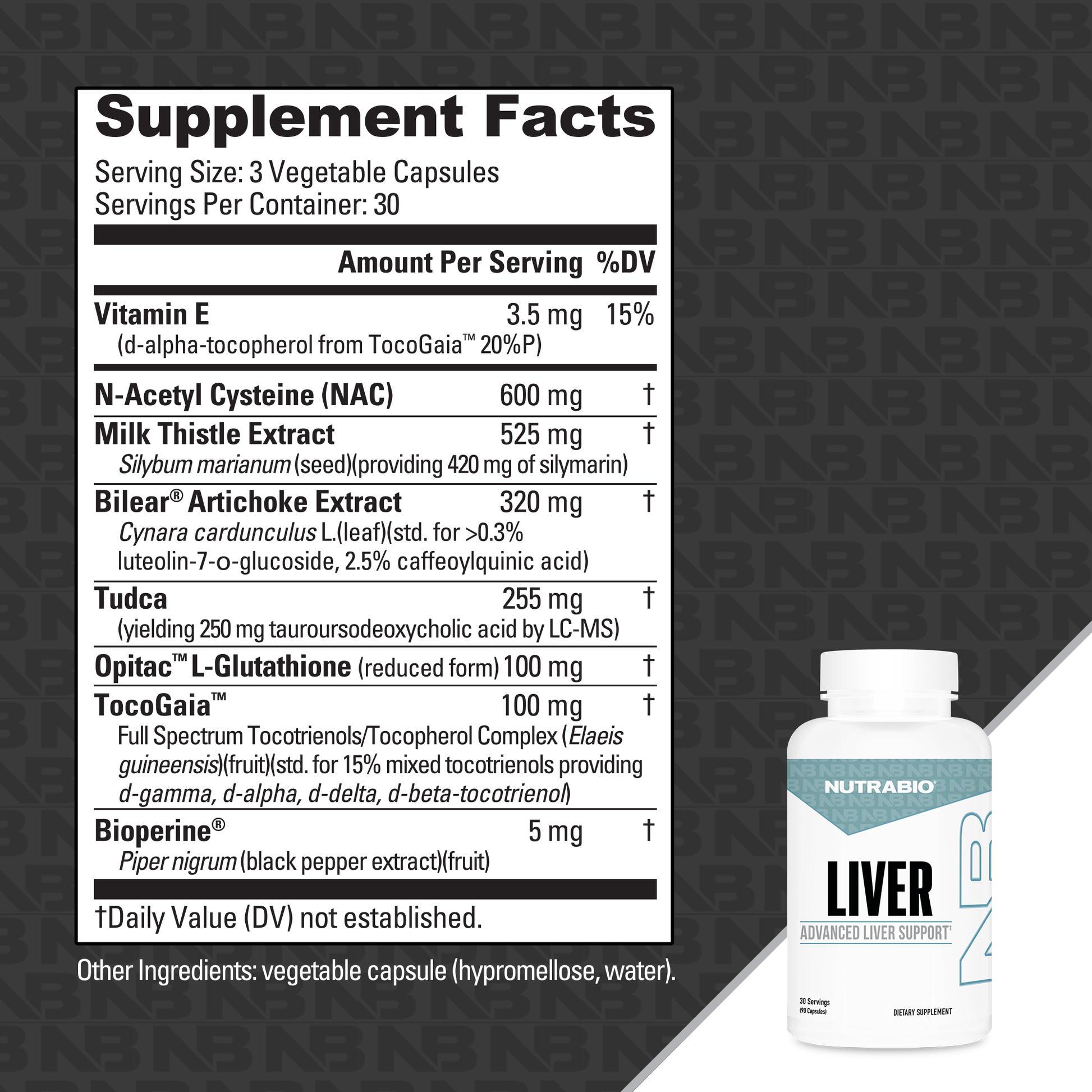 Liver supplement facts panel.