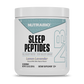 A 12.6 oz (359 g) white container of NutraBio Sleep Peptides, Lemon Lavender flavor, a natural sleep aid supplement with 30 servings. Features the tagline: “Fall asleep faster – stay asleep longer.”.