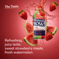 A delicious image of the Protein Now shot surrounded by splashing strawberries and watermelon, highlighting its refreshing, juicy taste where sweet strawberry meets fresh watermelon.