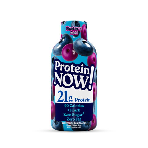 ProteinNOW! blueberry acai protein shake bottle on a white background