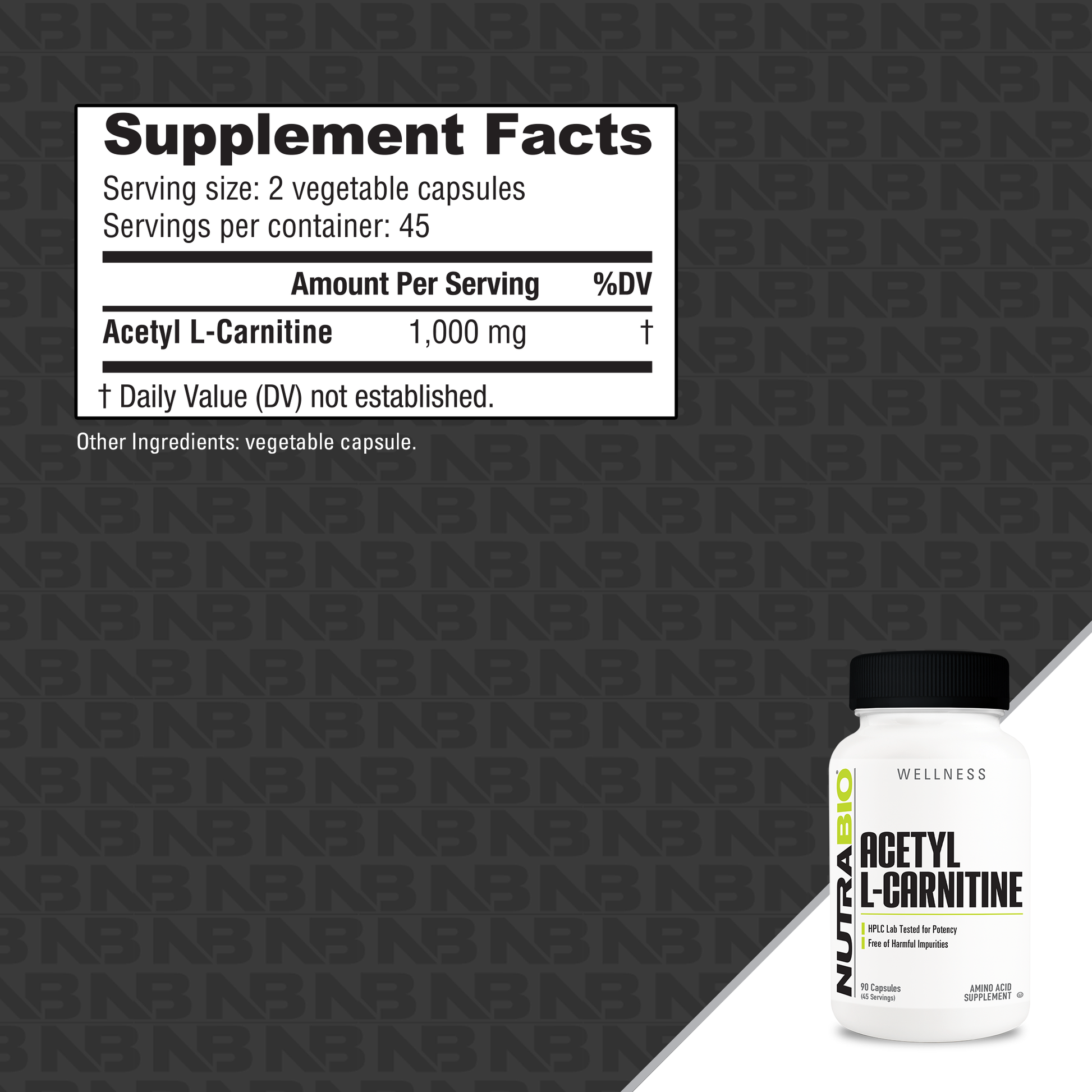 Acetyl L-Carnitine (500mg) NutraBio Brands Acetyl L-Carnitine (500mg) NutraBio Brands