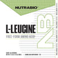 Product label for an L-Leucine amino acid supplement showing directions, a supplement facts panel, and a list of product features.