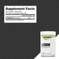 A container of L-Leucine supplement powder next to its label, which shows a serving size of one 3-gram scoop of the essential amino acid.