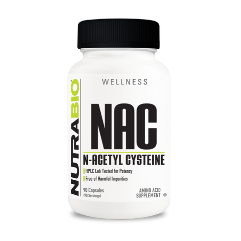 A white tub of NutraBio's NAC supplement.