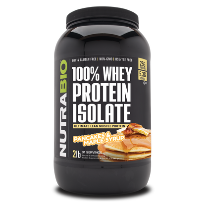 Bottle of Whey Potein Isolate Pancake and Maple Syup