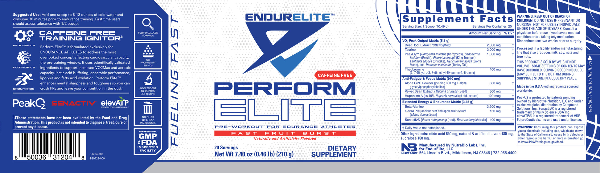 Perform Elite Caffeine Free Label