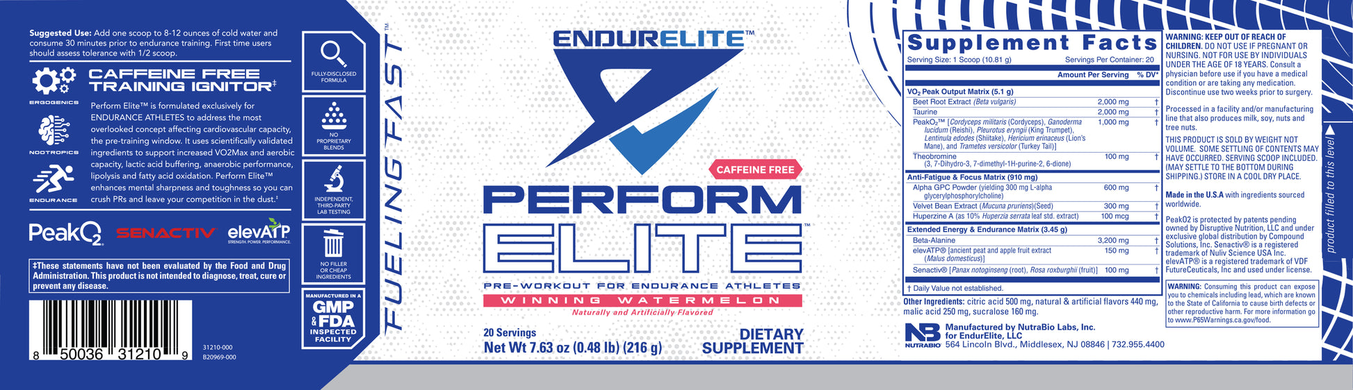 Perform Elite Caffeine Free Label