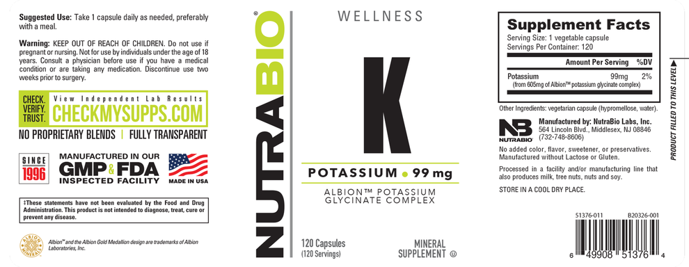 Potassium Complex (99mg) – NutraBio Brands