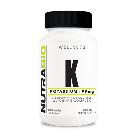 A white tub of NutraBio's Vitamin K supplement on a white background.
