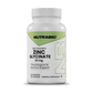 A white bottle of Nutrabio Zinc Glycinate 30 mg mineral supplement capsules, shown on a clean white background with a soft shadow.
