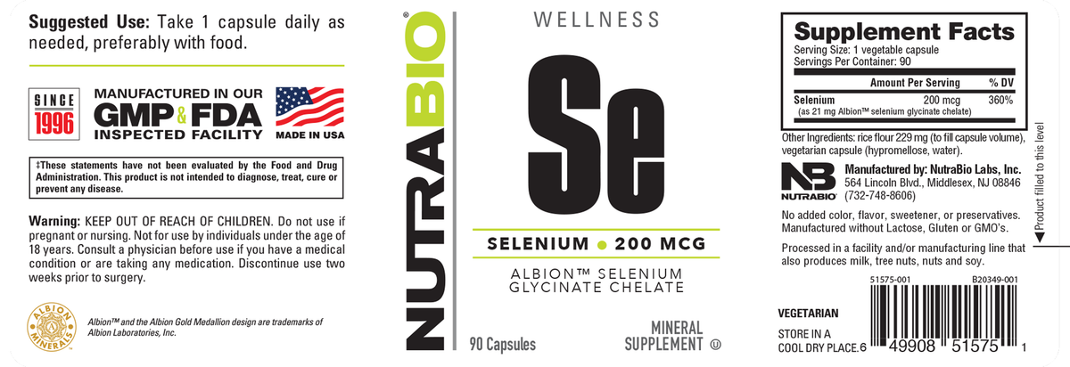 Selenium Chelate (200mcg) – NutraBio Brands