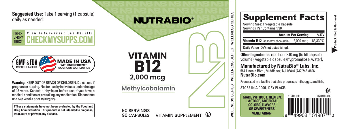 NutraBio Vitamin B12 full label flat 
