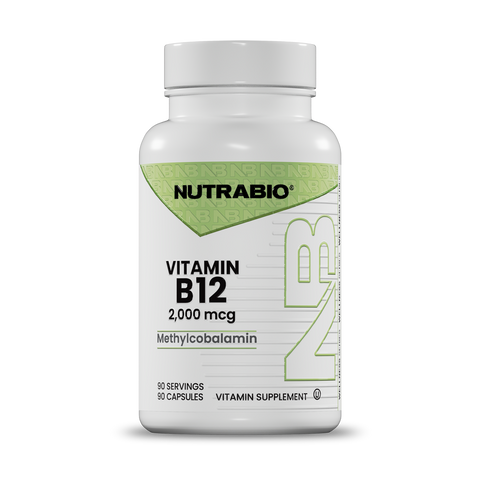 Bottle render of NutrabIo Vitamin B12 2,000 mcg front