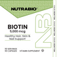 NutraBio Biotin 5,000 mcg full label flat. Full transparency