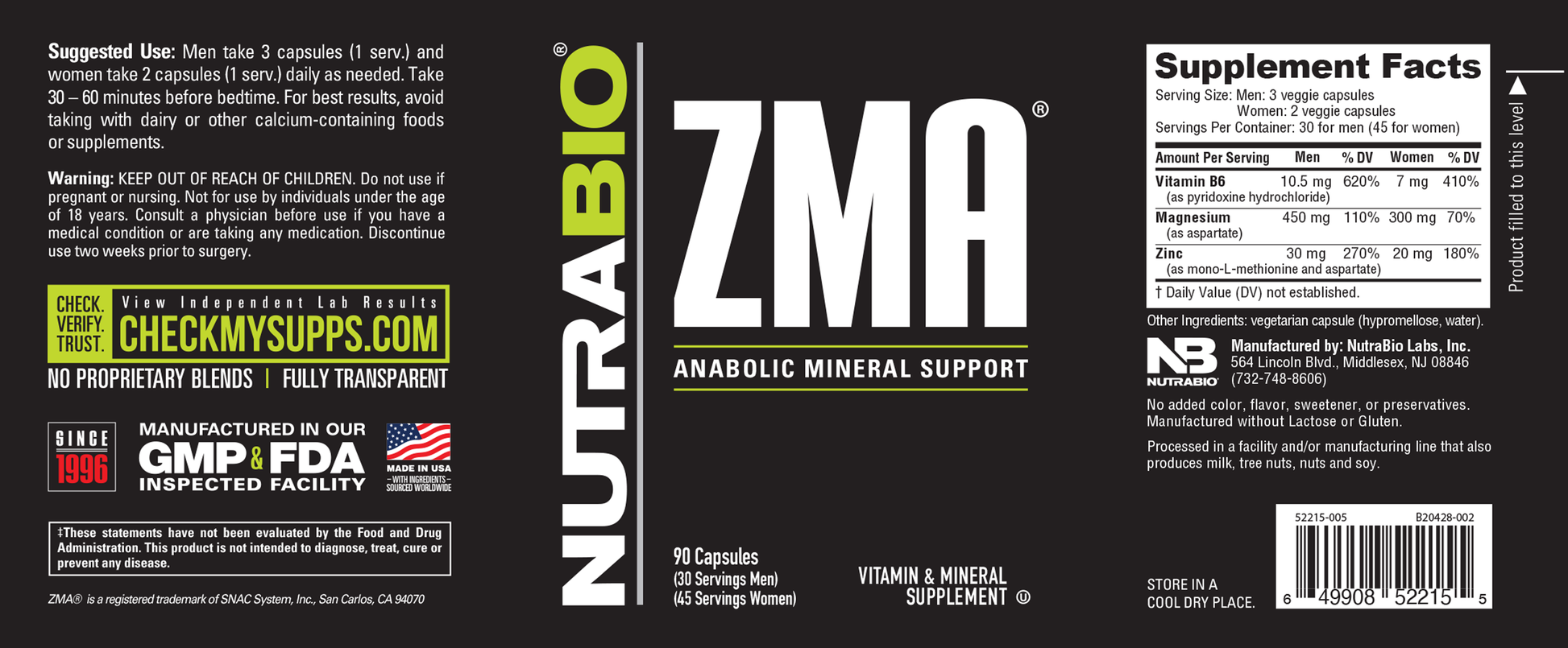 NUTRABIO - ZMA 180 caps - Supplement World