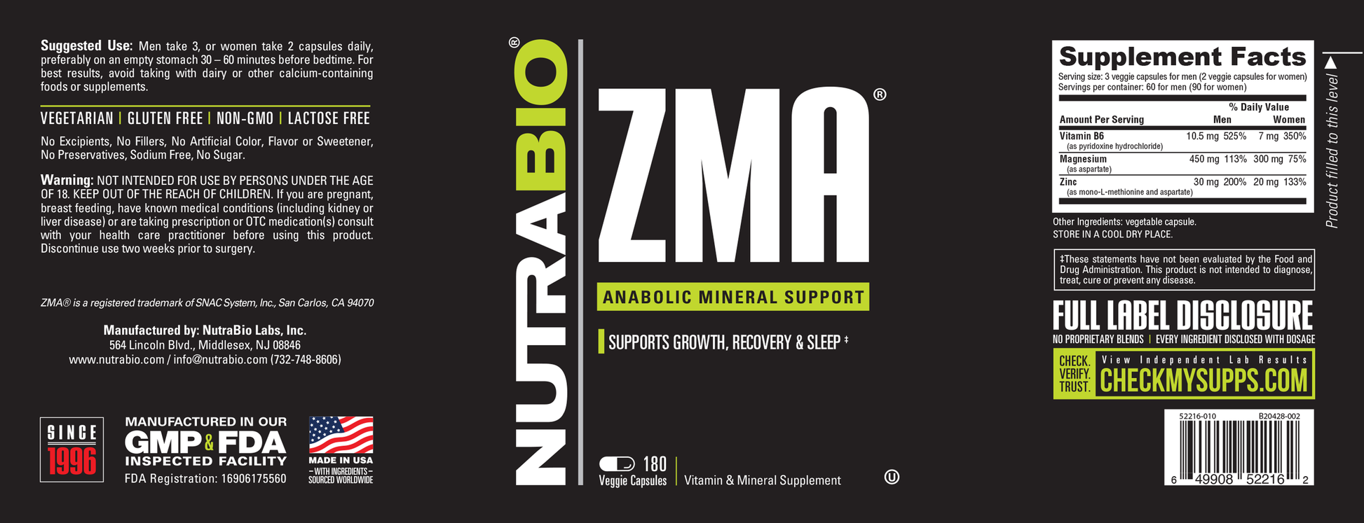 Post Workout Recovery ZMA Supplement - ZMA Supplements for Men and Womens  Muscle Recovery with Zinc Magnesium Vitamin B6 5HTP and BioPerine for