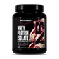 Black container of NutraBio whey protein isolate with raspberry flavor on a white background