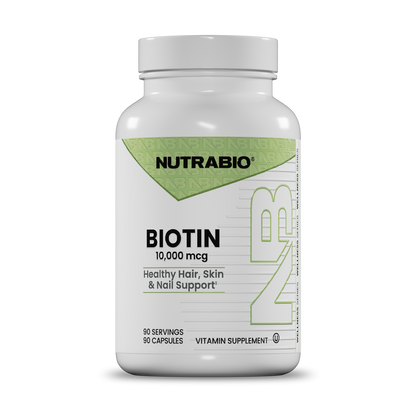 Nutrabio Biotin supplement bottle on a white background