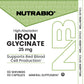 Nutrabio Iron Glycinate supplement label with branding and product details.