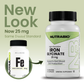 Nutrabio Iron Glycinate supplement bottle with text indicating a new look and unchanged trusted standard.