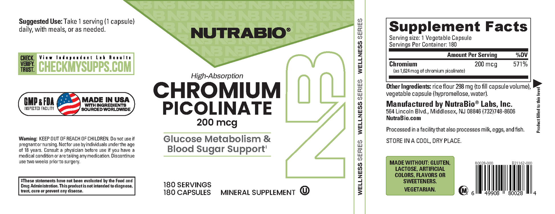 Nutrabio Chromium Picolinate supplement label with Nutrabio branding.