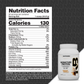 A tub of Signature Protein creamy vanilla whey protein isolate next to its nutrition facts label, which lists 130 calories and 25 grams of complete protein per serving.