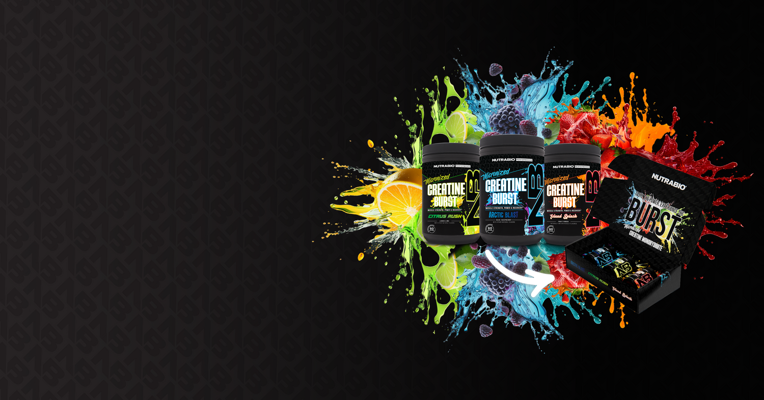 NutraBio Creatine Burst. Micronized Creatine monohydrate in three delicious flavors. Get our creatine burst flavor kit to get all three flavors. 