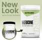 An old tub of L-Leucine being replaced by a new, redesigned tub of the same amino acid supplement.