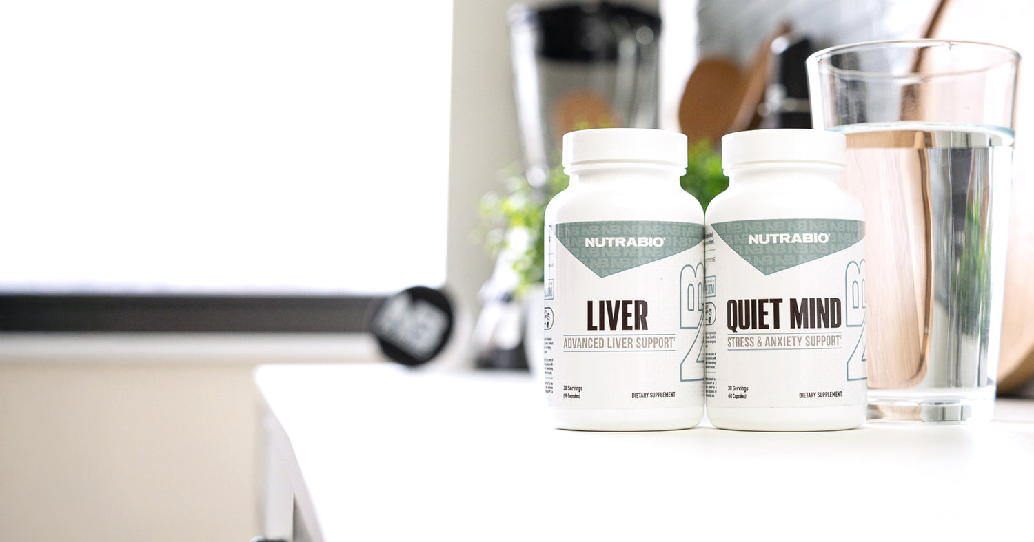 NutraBio's new liver and quiet mind for advanced liver support and stress support.