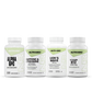 Four white supplement bottles for the Calm Focus Stack, labeled Alpha GPC, Caffeine & L-Theanine, Lions Mane, and Vitamin B12 for memory support and focus.