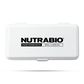 White rectangular Weekly Pill Organizer with the Nutrabio Performance Wellness logo printed on the lid, serving as a convenient travel pill box.