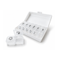 A white Weekly Pill Organizer with seven individual compartments labeled by day, plus one detached supplement case marked with sun and moon icons.