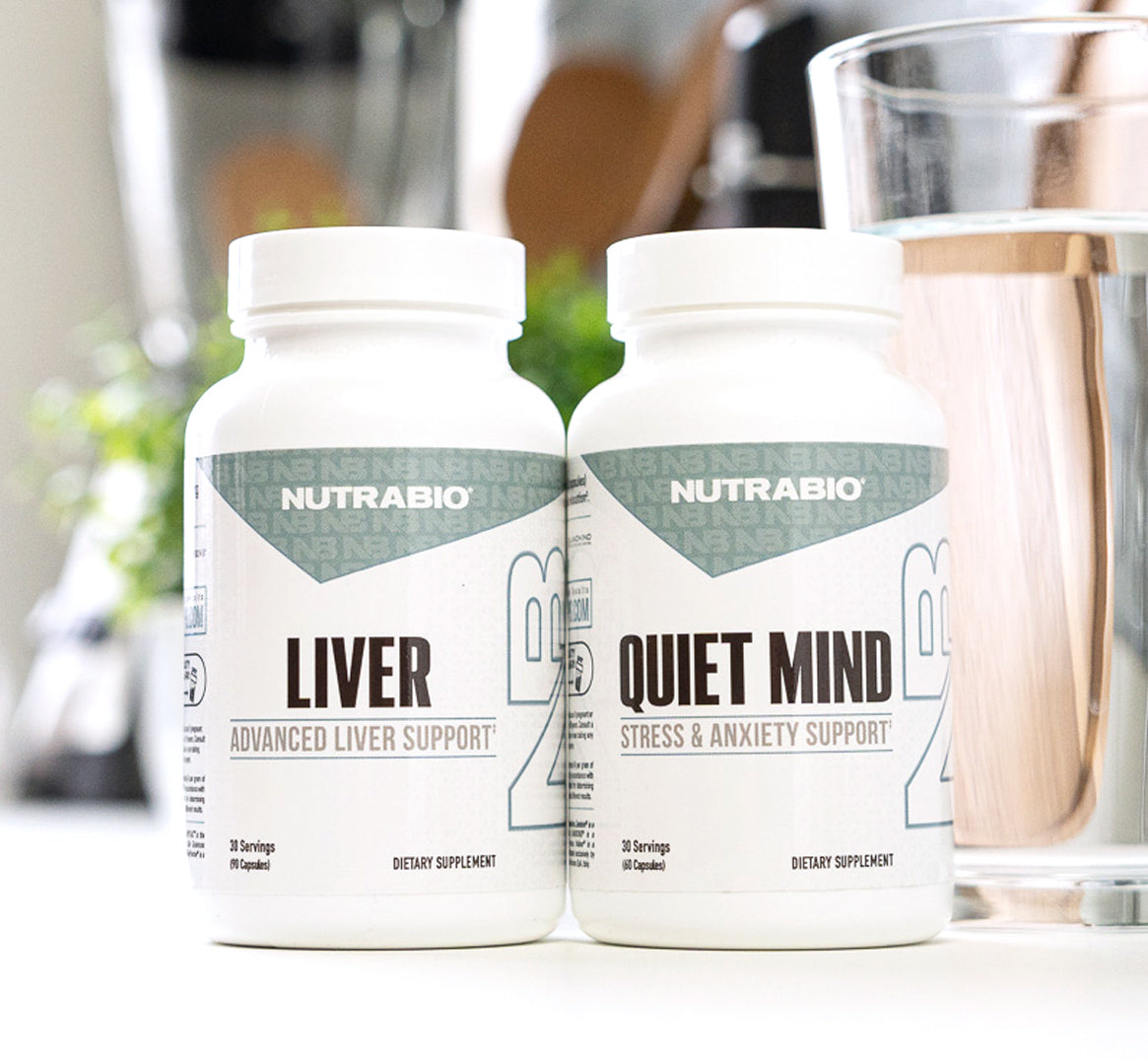 NutraBio's new liver and quiet mind for advanced liver support and stress support.