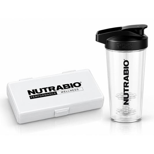 A Daily Routine Kit containing a branded white rectangular weekly pill organizer and a clear plastic shaker bottle with a black lid.