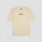 Beige t-shirt with a logo on a white background