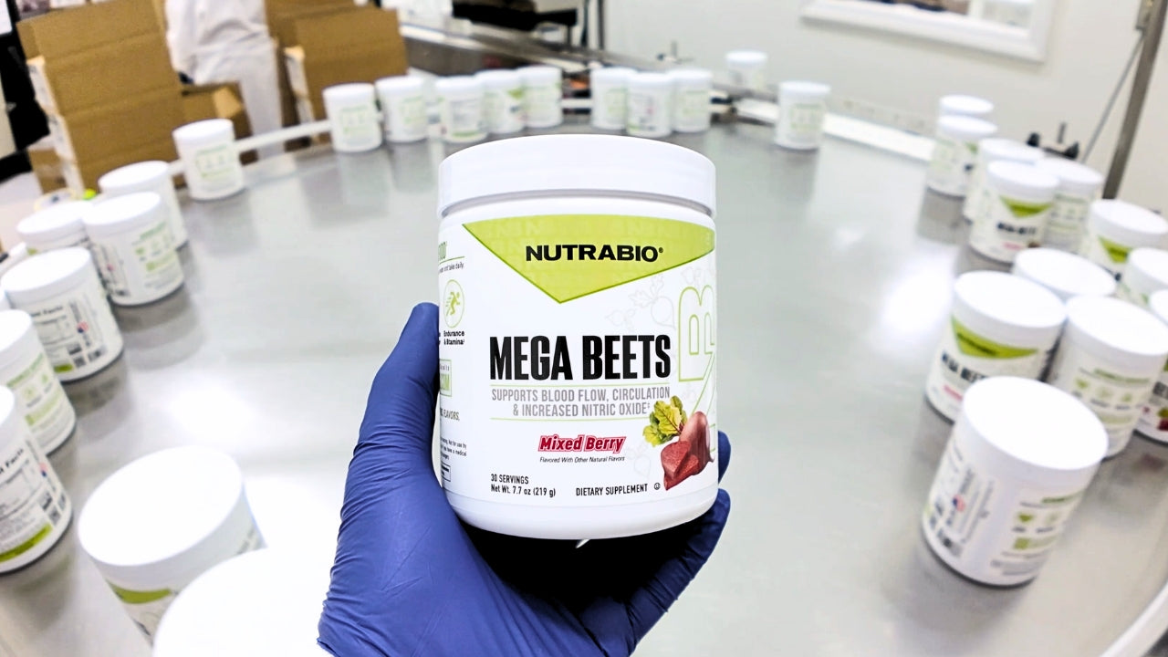 Load Video: NutraBio Mega Beets Manufactured in GMP Certified Facility.