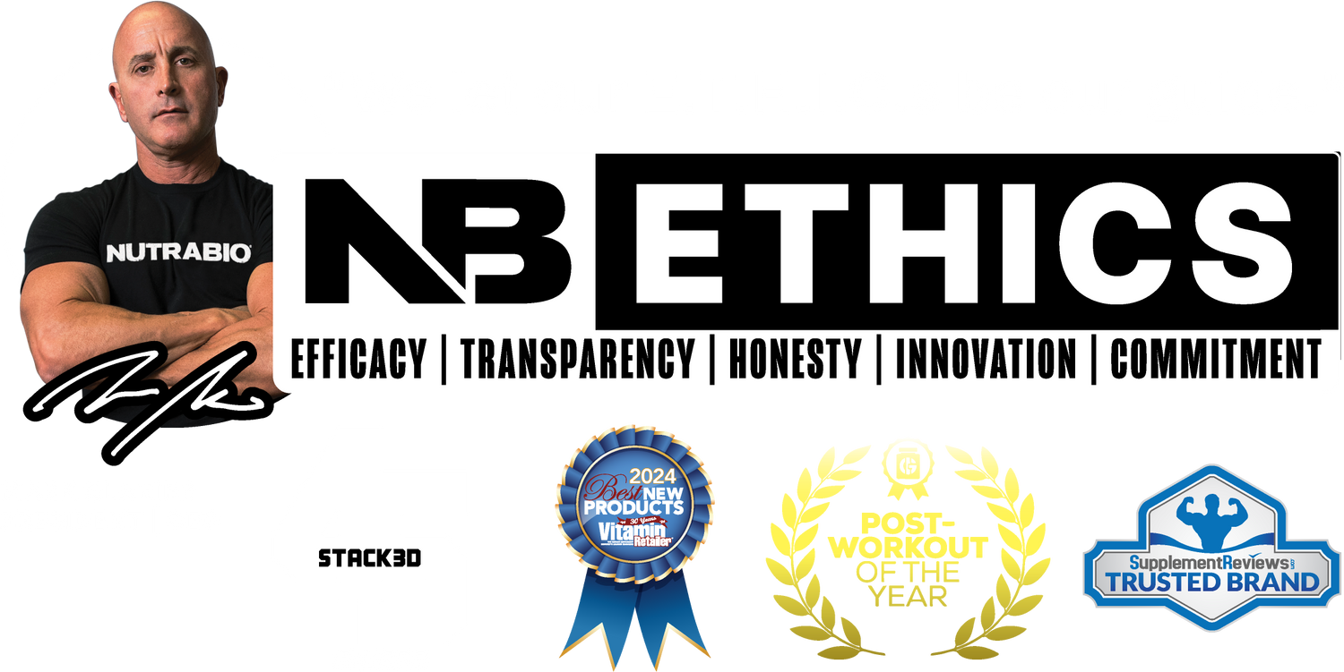 NutraBio Ethics E.T.H.I.C.S stands for Efficacy, Transparency, Honesty, Innovation, and Commitment.